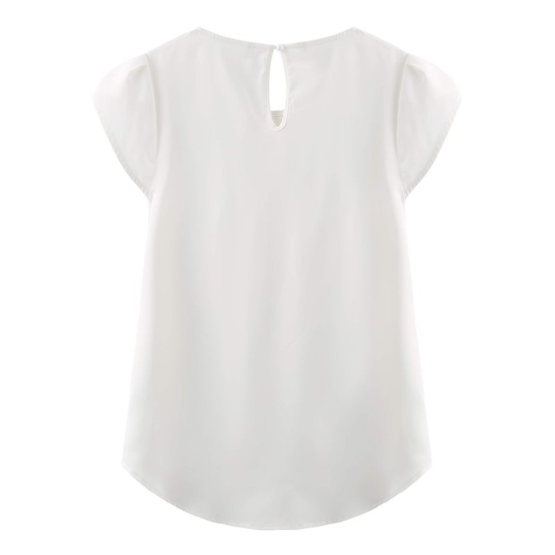 TASAMO Women's Loose Casual Short Sleeve Chiffon Top T-Shirt Blouse (X-Large, White) - Image 2